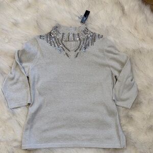 Beautiful silver sparkly/sequin Embellished lightweight sweater